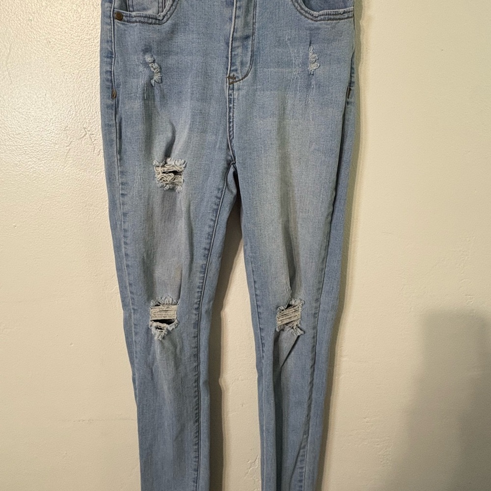 Fashion Nova Light Blue Distressed Skinny Jeans